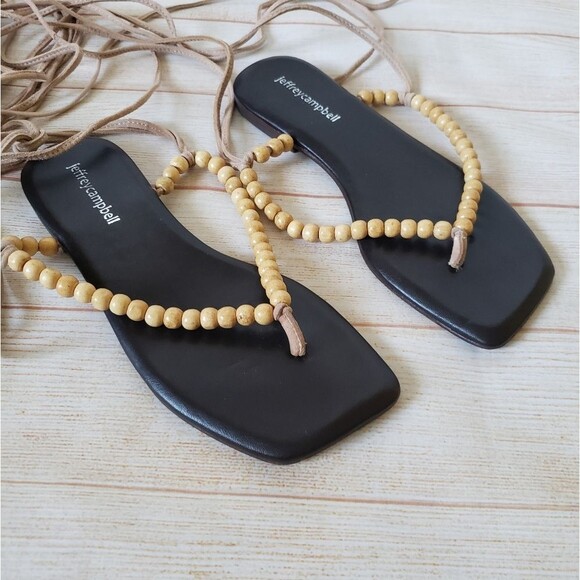 Jeffrey Campbell Leather Xeniah Beaded Ankle Strap Flat Sandal Brown Size 7/38 - Picture 12 of 13